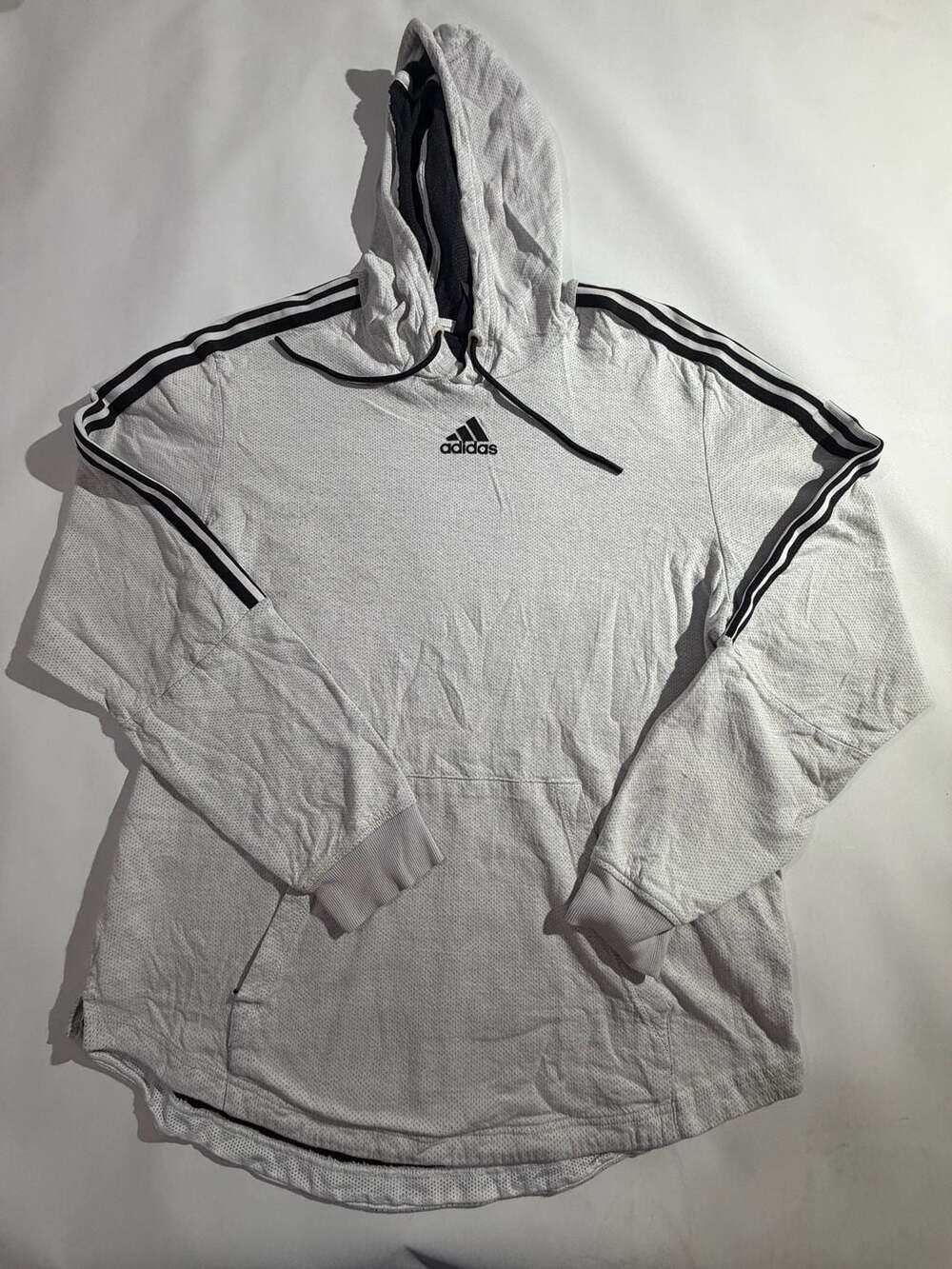 Adidas Mens XL Gray 3-Stripe Mesh Hoodie Sweatshirt Logo Athletic